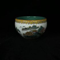 Qing Dynasty Yongzheng enamel painted gold landscape cylinder