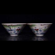 Ming Dynasty Chenghua Red Tit Dou Colorful Infant Play Pattern Pair of Hats and Bowls