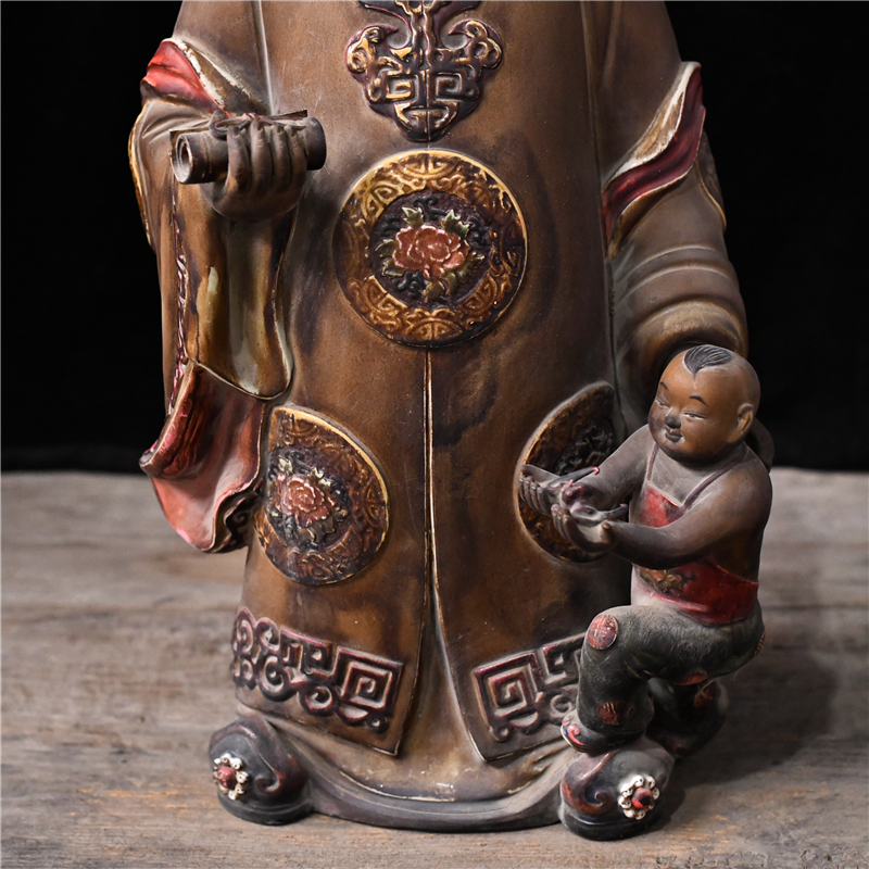 Late Qing Dynasty Shiwan kiln statue porcelain with colored lucky star boy - Image 5 of 7