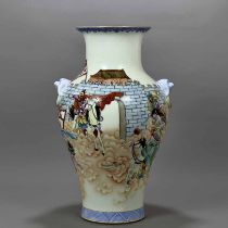 Qing Qianlong pastel Hulao Pass character story vase