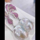 Sterling silver inlaid with diamonds and colorful Baroque pearls