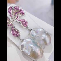 Sterling silver inlaid with diamonds and colorful Baroque pearls