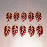 Ruby gold branch and jade leaf pendant