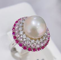 Sterling Silver Full Diamond Ring Natural Freshwater Edison Pearls