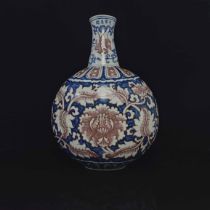 Yongle, blue and white underglaze red flower pattern moon vase