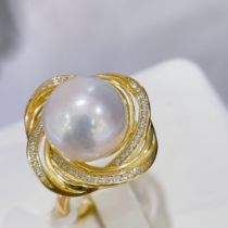 Sterling Silver Full Diamond Ring Natural Freshwater Edison Pearls