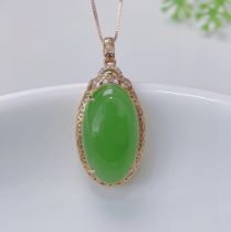 18K gold inlaid natural Hetian jasper apple green pendant