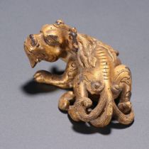 Qing Dynasty copper clay gold paperweight with auspicious animals
