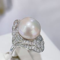 Sterling Silver Full Diamond Ring Natural Freshwater Edison Pearls