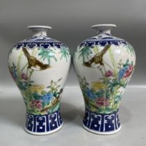 Blue and white pastel flower and bird plum vase made during the Qianlong period of the Qing Dynasty