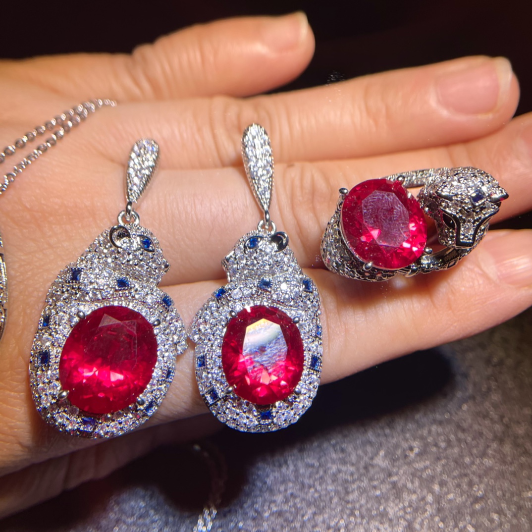 Ruby and diamond jewelry three-piece set - Bild 5 aus 8