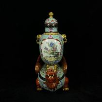 Qing Dynasty Qianlong enamel vase with gold dragon and turtle