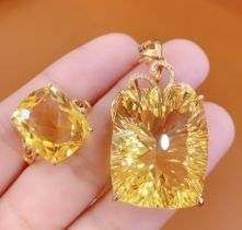 18k gold and diamond citrine pendant ring set