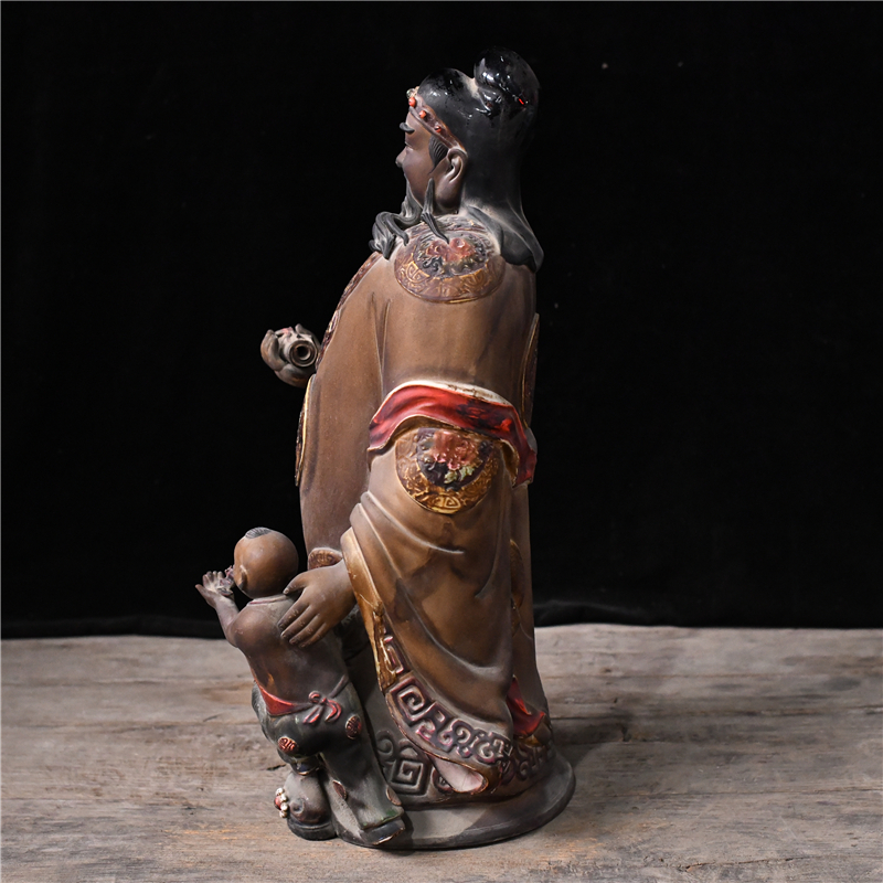 Late Qing Dynasty Shiwan kiln statue porcelain with colored lucky star boy - Image 7 of 7