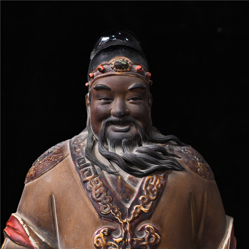 Late Qing Dynasty Shiwan kiln statue porcelain with colored lucky star boy - Image 2 of 7