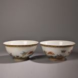 A pair of Kangxi hand-painted pastel porcelain bowls