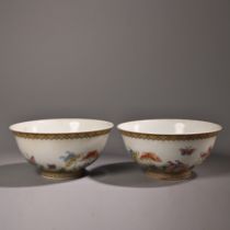 A pair of Kangxi hand-painted pastel porcelain bowls