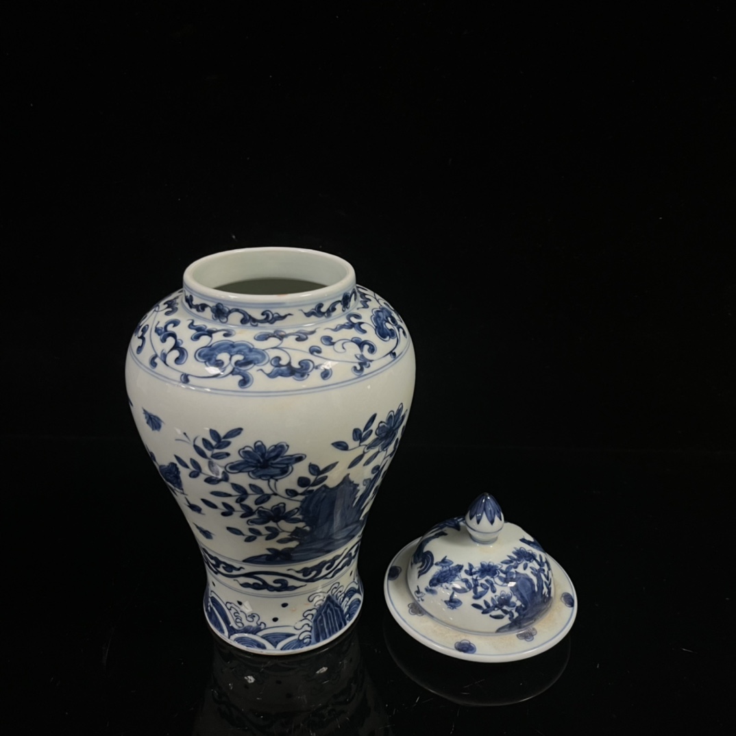 Ming Dynasty Chenghua year blue and white painted chicken and flower general jar - Image 7 of 8