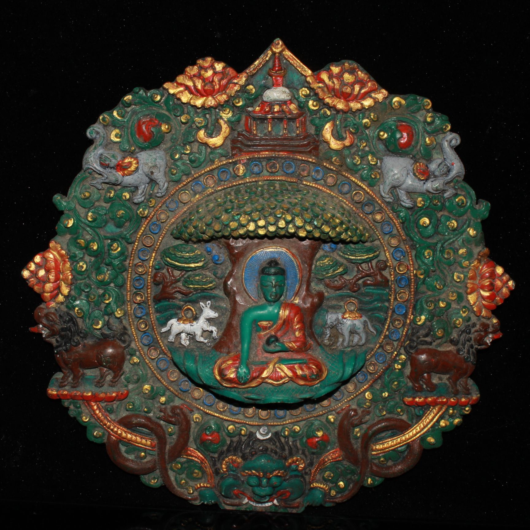 Nepalese green handmade pine-painted thangka Buddha board ornaments - Bild 3 aus 9