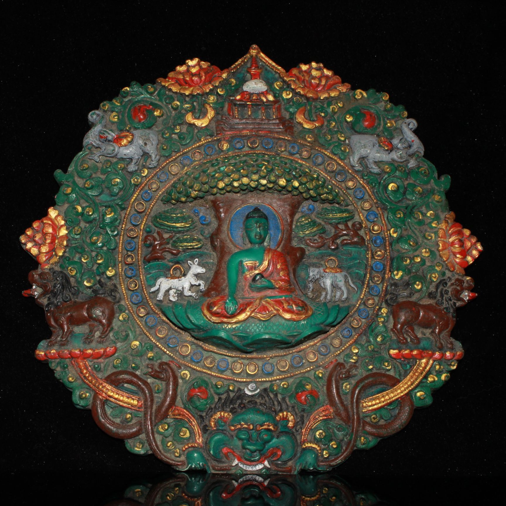 Nepalese green handmade pine-painted thangka Buddha board ornaments - Bild 2 aus 9