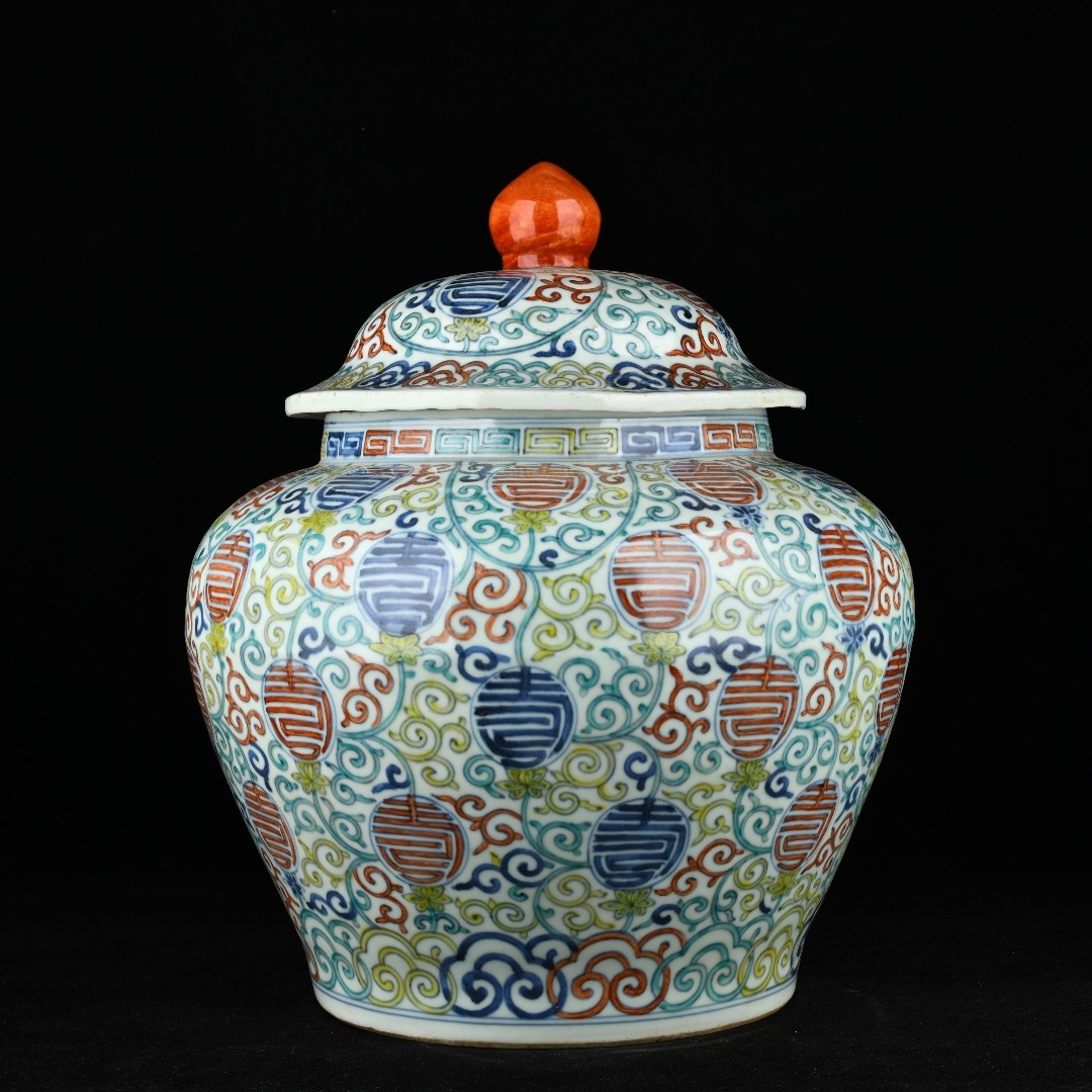 Ming Dou Cai Twist Branches Ruyi Longevity Pattern Covered Jar - Image 3 of 9