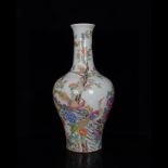 Qing Xianfeng Pastel Flowers, Birds and Blossoms Wealthy Long-necked Vase