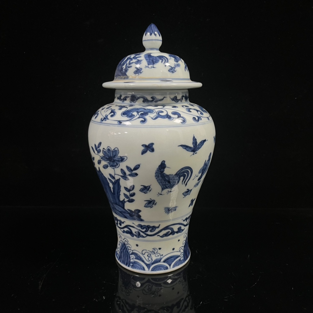 Ming Dynasty Chenghua year blue and white painted chicken and flower general jar - Image 2 of 8