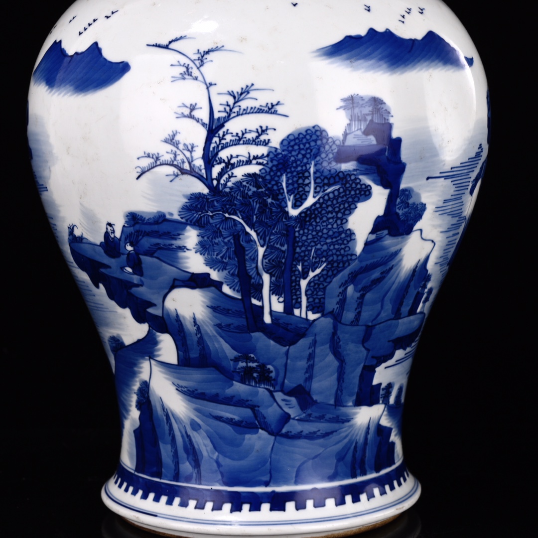 Qing Kangxi blue and white landscape general jar - Image 6 of 9