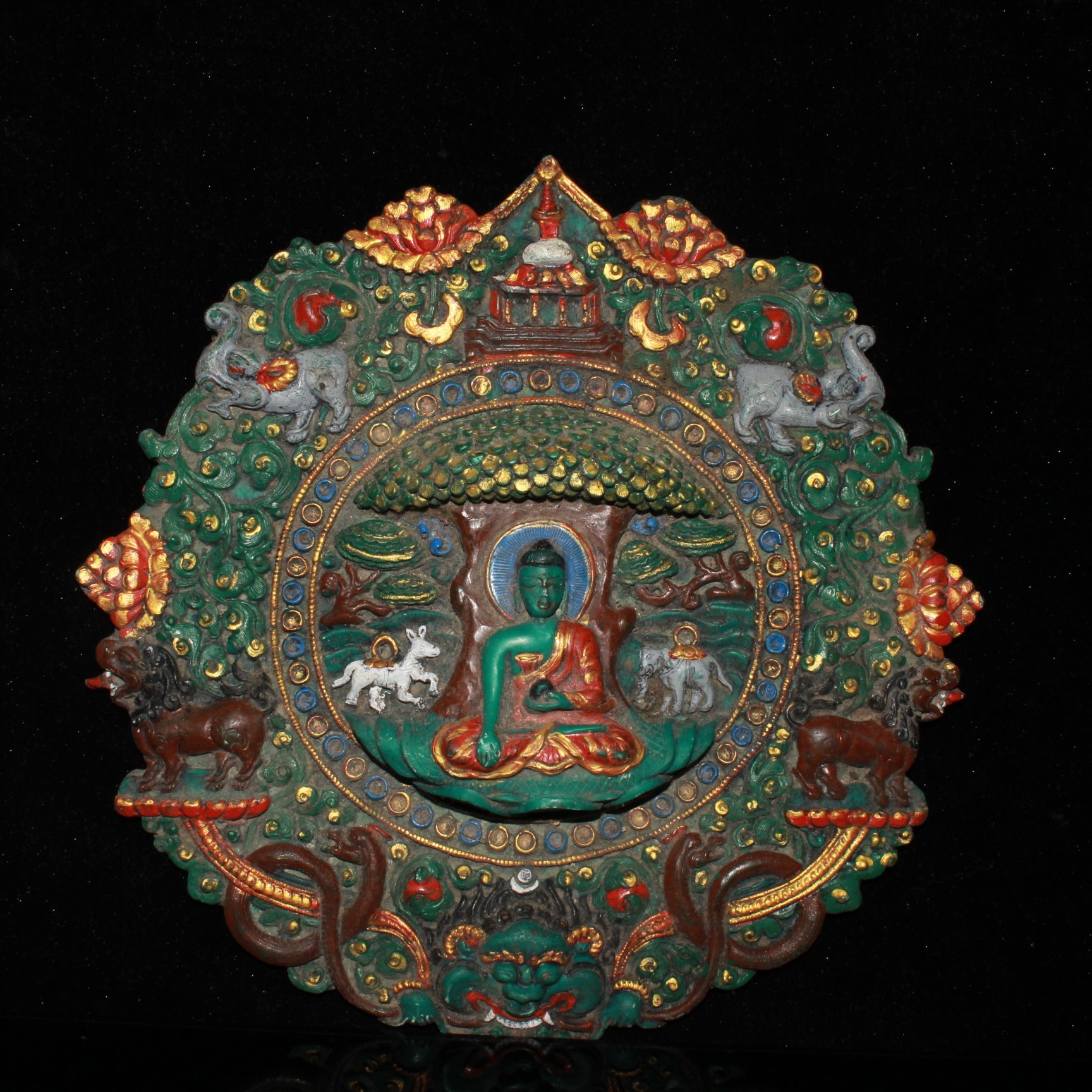 Nepalese green handmade pine-painted thangka Buddha board ornaments
