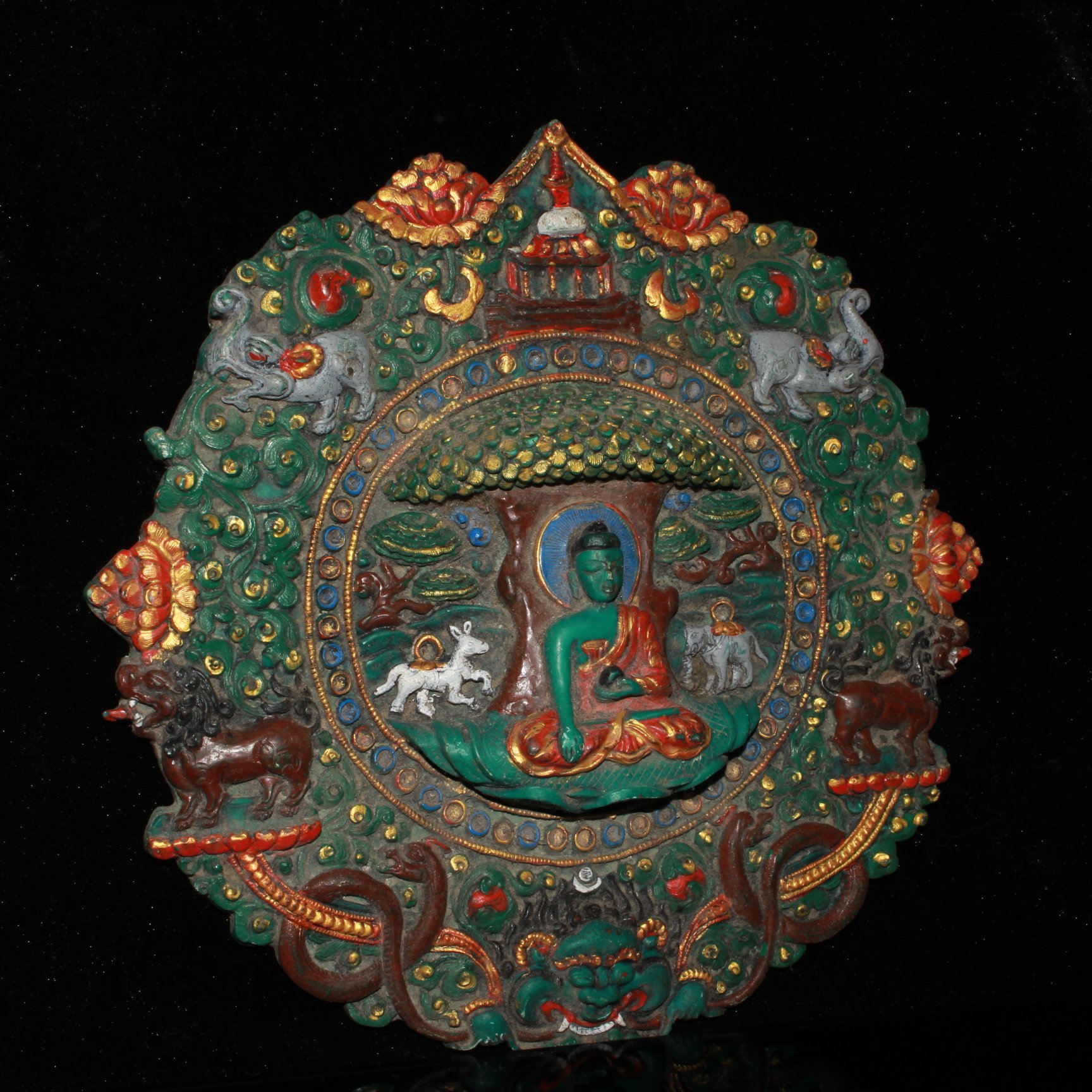 Nepalese green handmade pine-painted thangka Buddha board ornaments - Bild 5 aus 9