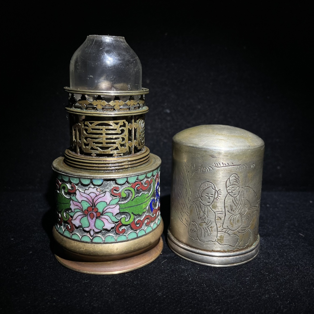 Cloisonne white copper smoke lamp - Image 6 of 9