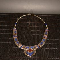 Nepalese white copper inlaid lapis lazuli gemstone necklace