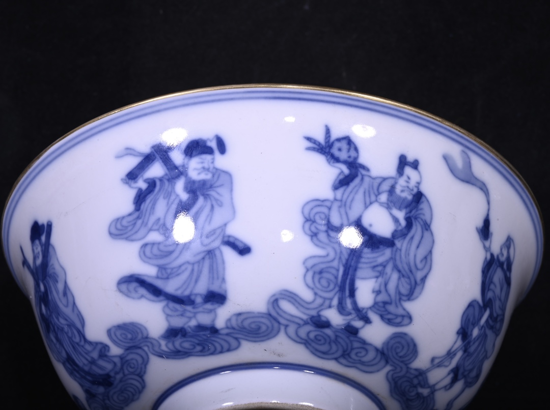 Qing Yongzheng blue and white gold bowl with Eight Immortals pattern - Image 6 of 9