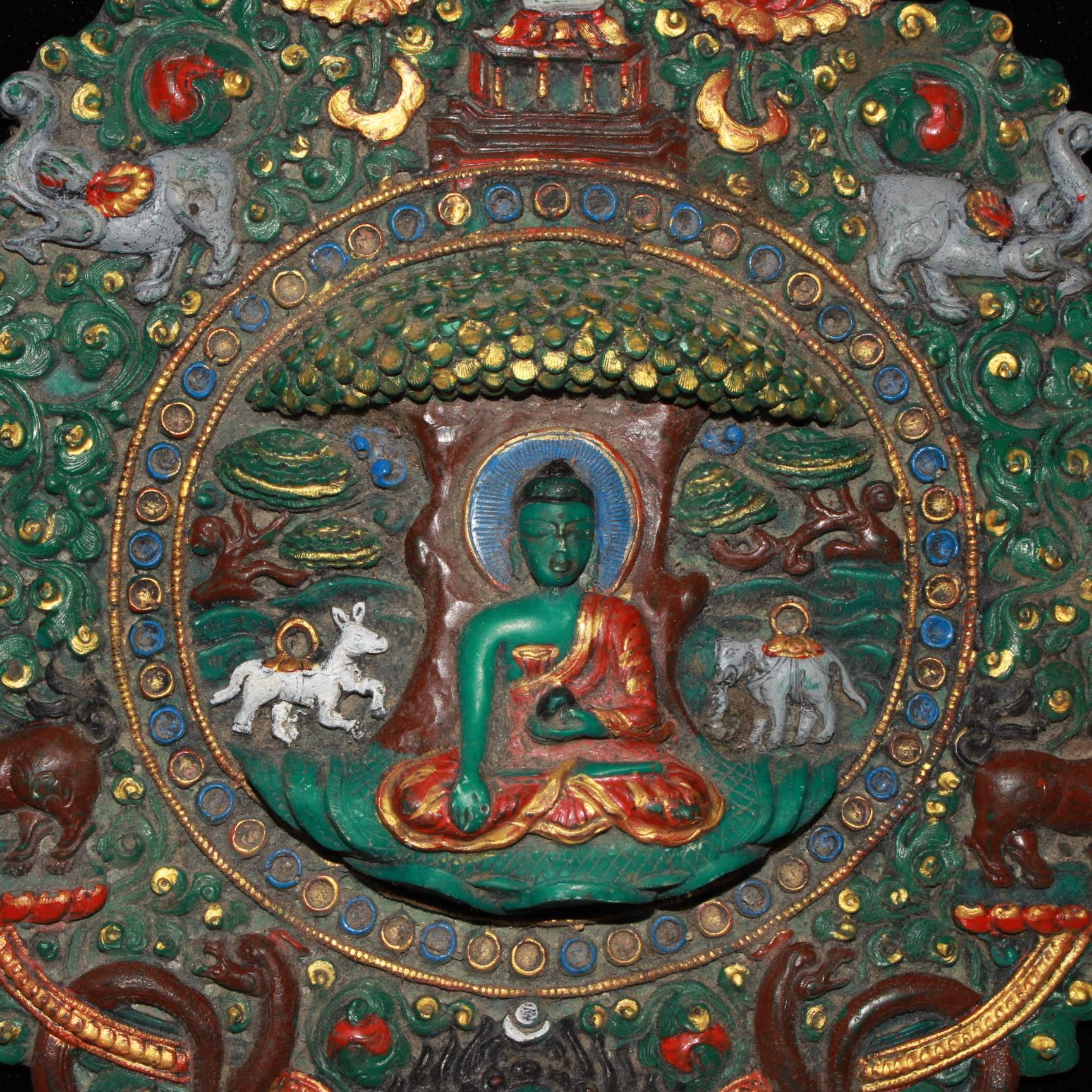Nepalese green handmade pine-painted thangka Buddha board ornaments - Bild 8 aus 9