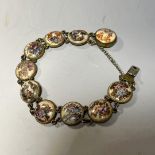 Antique Bracelet Kyoto Satsuma Yaki Flower Bird Pattern Bracelet