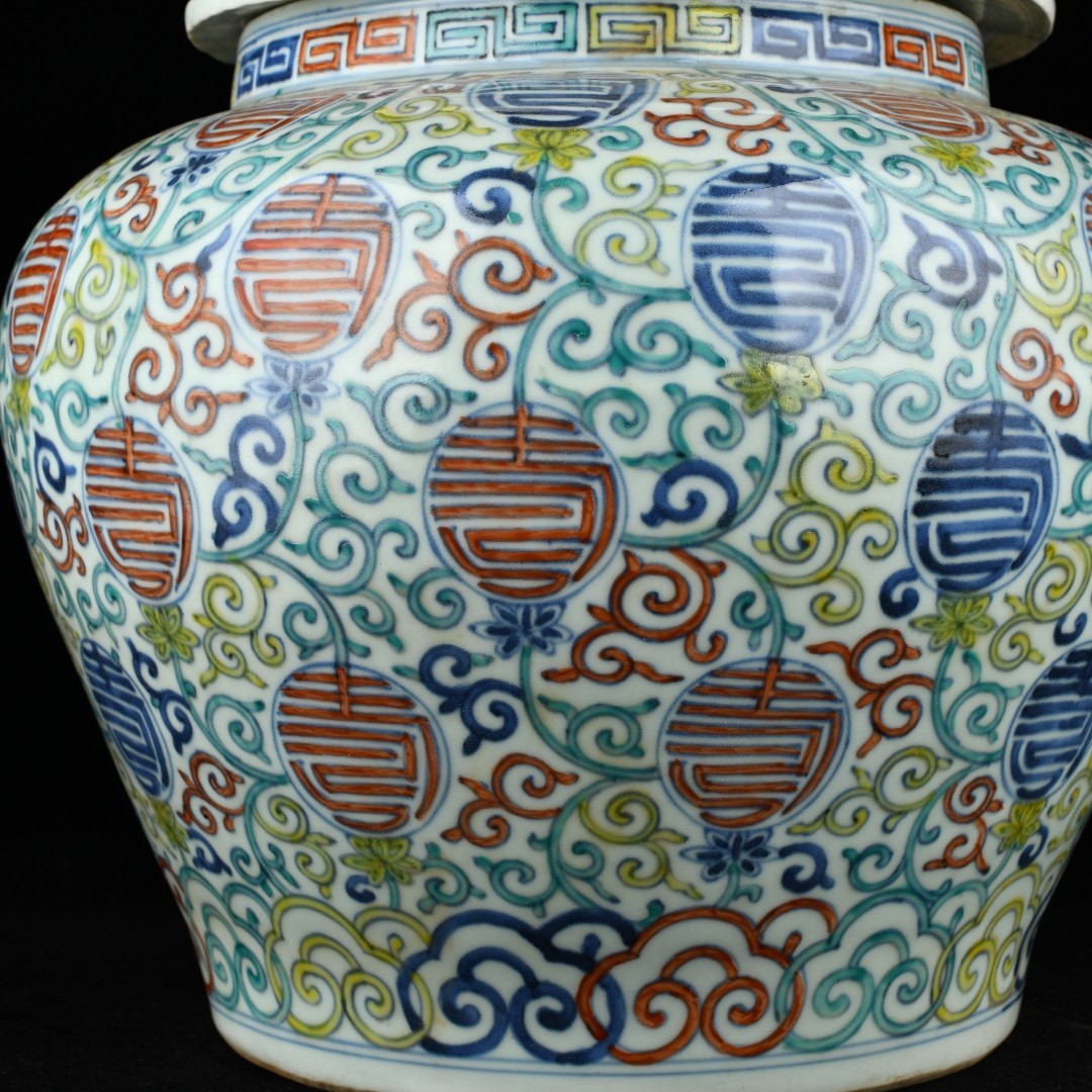 Ming Dou Cai Twist Branches Ruyi Longevity Pattern Covered Jar - Image 7 of 9