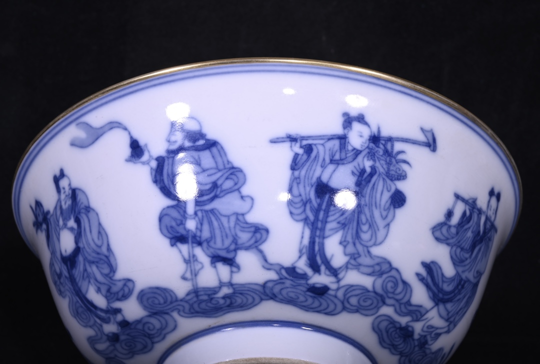 Qing Yongzheng blue and white gold bowl with Eight Immortals pattern - Image 7 of 9