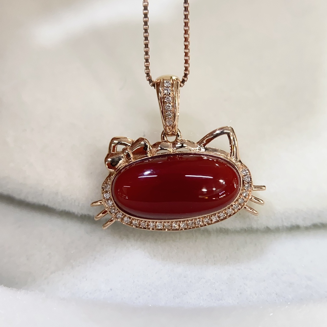 Akka ox blood pendant 18k gold set with diamonds - Bild 3 aus 6