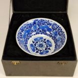 Blue and white pastel flower and bird pattern bowl made in the Xuantong period of the Qing Dynasty