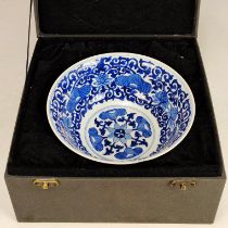 Blue and white pastel flower and bird pattern bowl made in the Xuantong period of the Qing Dynasty