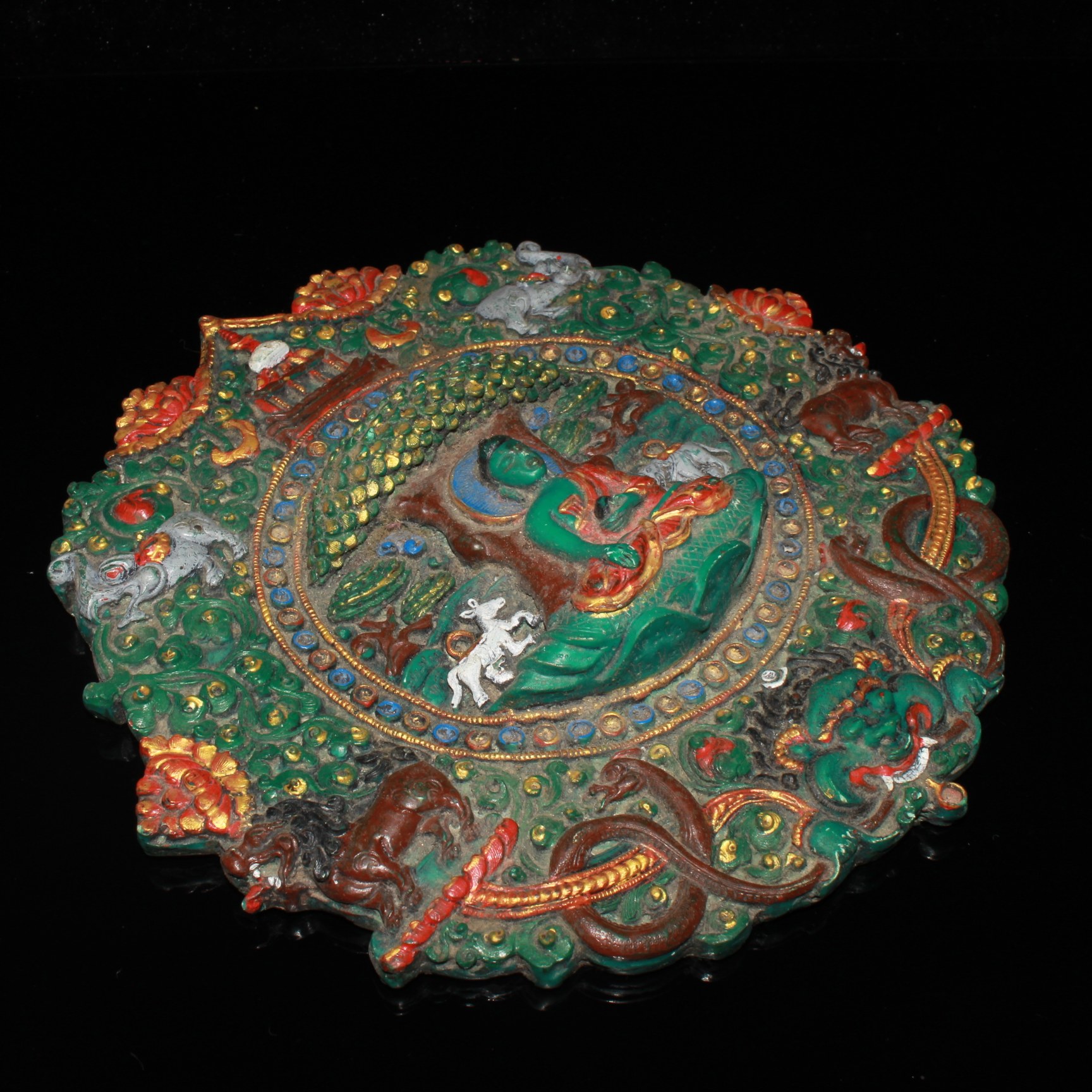 Nepalese green handmade pine-painted thangka Buddha board ornaments - Bild 6 aus 9