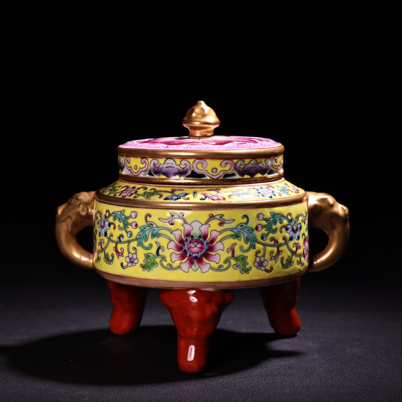 Qing Dynasty hand-painted enamel and gilt porcelain incense burner