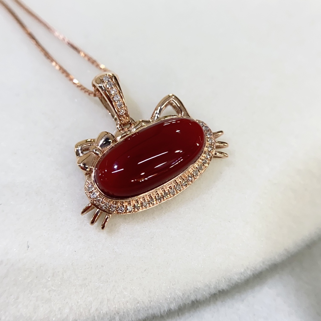 Akka ox blood pendant 18k gold set with diamonds - Bild 2 aus 6