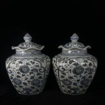Ming Hongwu blue and white lotus leaf covered jar