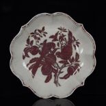 Ming glazed red flower and bird lace plate with patterns of happy events