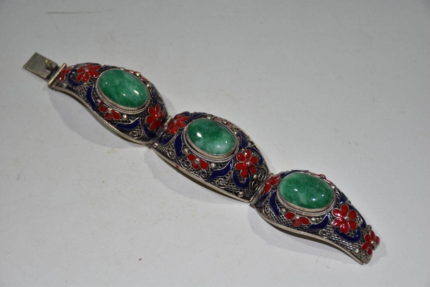 White copper cloisonne inlaid jade bracelet bracelet ornaments - Bild 2 aus 9
