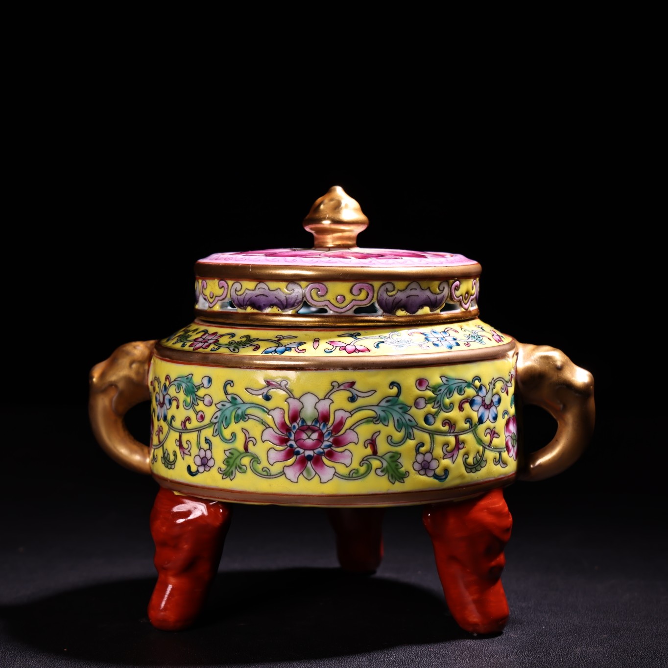 Qing Dynasty hand-painted enamel and gilt porcelain incense burner - Image 3 of 8