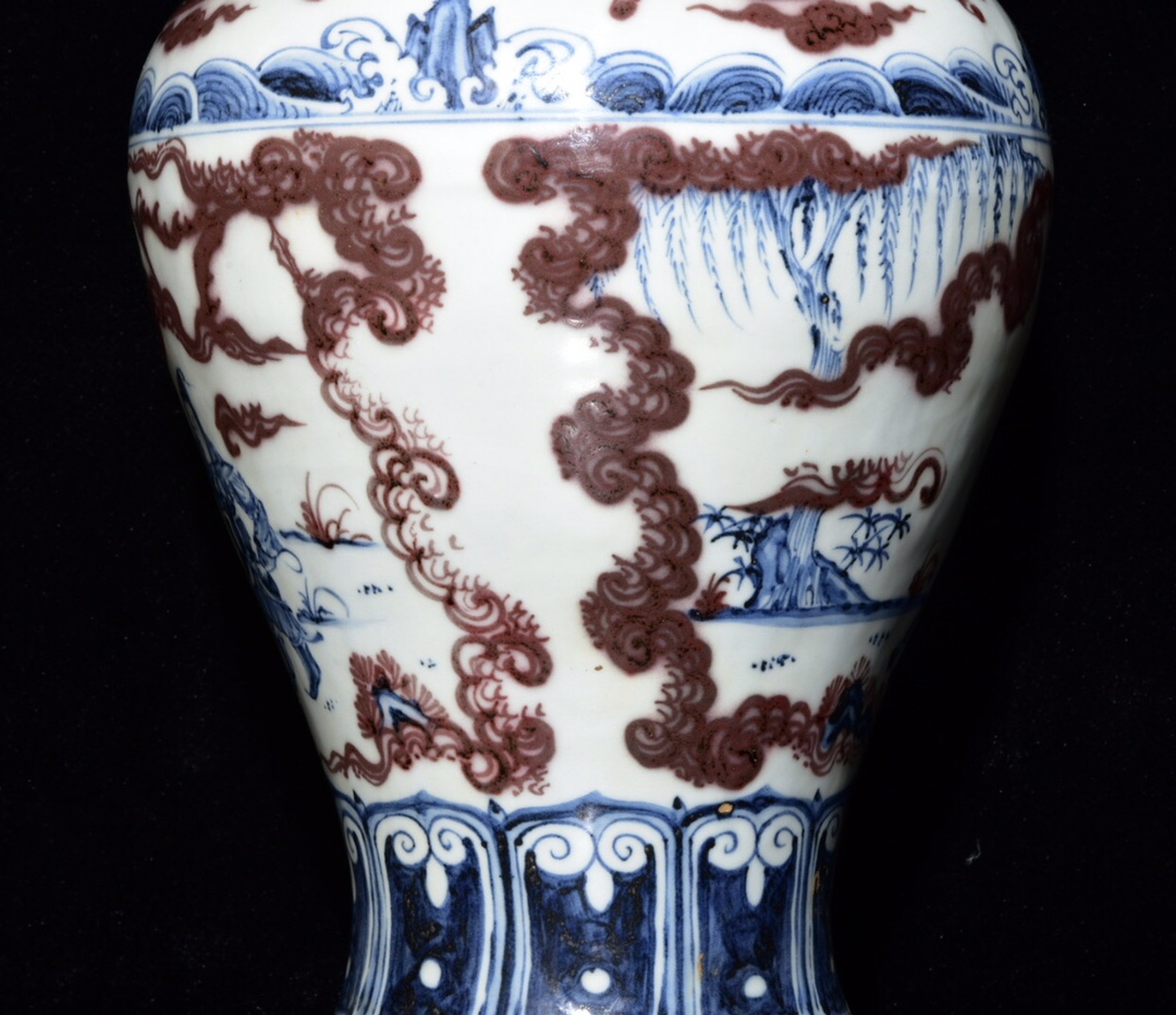 Xuande blue and white underglaze red plum vase with character story pattern in Ming Dynasty - Image 7 of 9