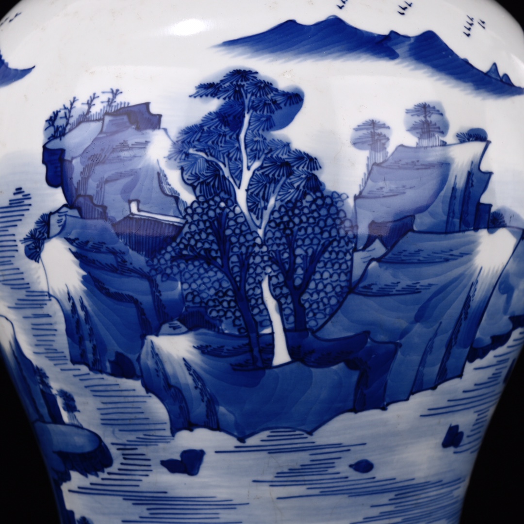 Qing Kangxi blue and white landscape general jar - Image 5 of 9