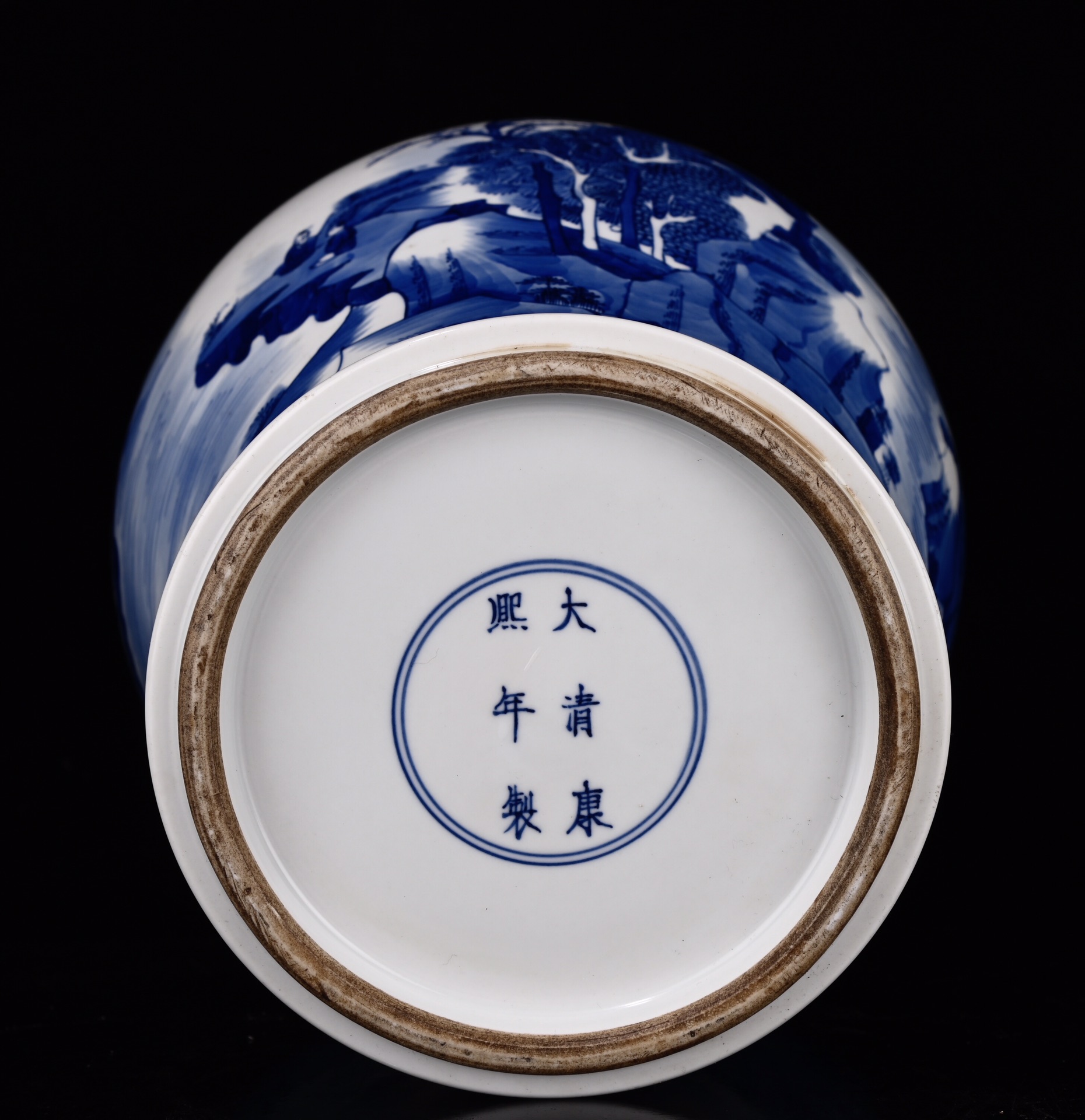 Qing Kangxi blue and white landscape general jar - Image 9 of 9